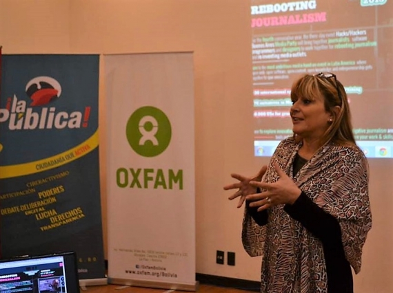Sandra Crucianelli en el primer acelerador de datos en La Paz, Bolivia, en 2015.