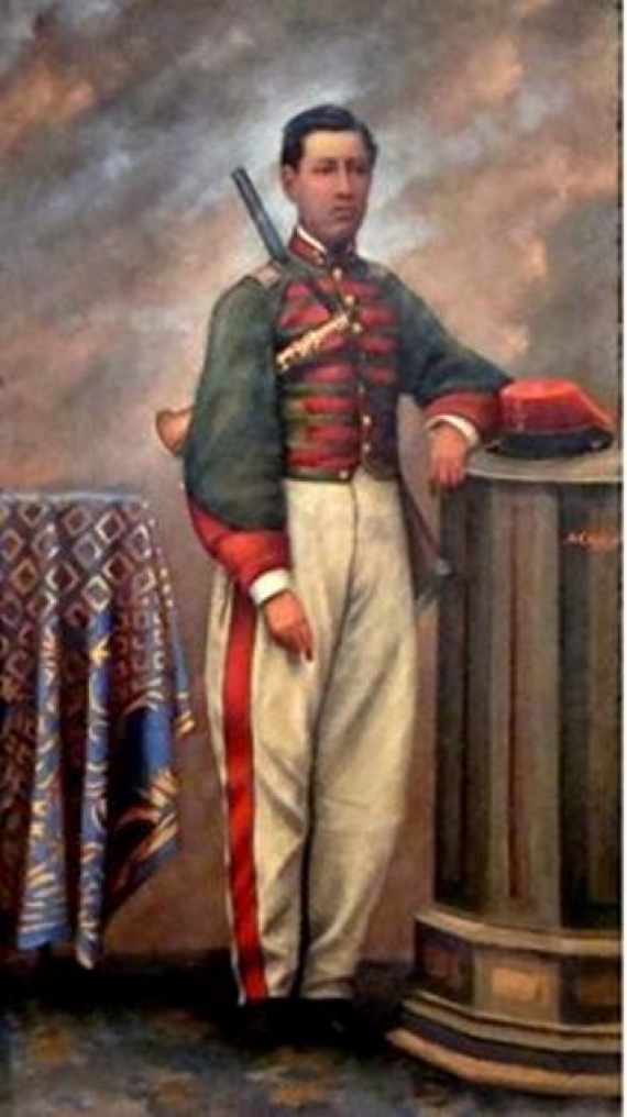 Soldado músico en la Guerra del Pacífico. Lienzo del siglo XIX.