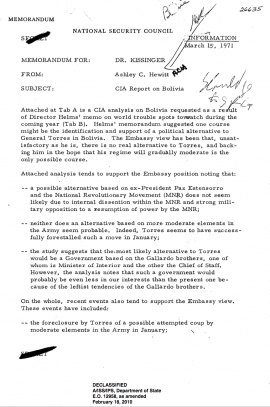 Análisis realizado por la CIA sobre las posibles alternativas para suceder a Torres, favorables a Estados Unidos.